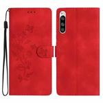 For Sony Xperia 5 Flower Butterfly Embossing Pattern Leather Phone Case(Red)