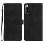 For Sony Xperia 5 Flower Butterfly Embossing Pattern Leather Phone Case(Black)