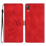 For Sony Xperia L3 Flower Butterfly Embossing Pattern Leather Phone Case(Red)