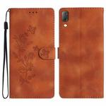 For Sony Xperia L3 Flower Butterfly Embossing Pattern Leather Phone Case(Brown)