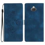 For Sony Xperia 10 Flower Butterfly Embossing Pattern Leather Phone Case(Blue)