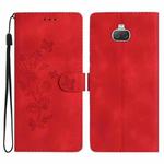 For Sony Xperia 10 Flower Butterfly Embossing Pattern Leather Phone Case(Red)