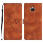 For Sony Xperia 10 Flower Butterfly Embossing Pattern Leather Phone Case(Brown)
