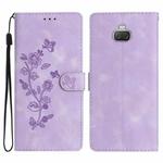 For Sony Xperia 10 Flower Butterfly Embossing Pattern Leather Phone Case(Purple)