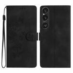 For Sony Xperia 1 VI Flower Butterfly Embossing Pattern Leather Phone Case(Black)