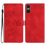 For Sony Xperia 10 VI Flower Butterfly Embossing Pattern Leather Phone Case(Red)