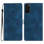 For Huawei P40 Flower Butterfly Embossing Pattern Leather Phone Case(Blue)
