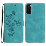 For Huawei P40 Flower Butterfly Embossing Pattern Leather Phone Case(Sky Blue)