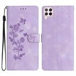 For Huawei P40 lite Flower Butterfly Embossing Pattern Leather Phone Case(Purple)