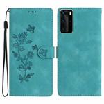 For Huawei P40 Pro Flower Butterfly Embossing Pattern Leather Phone Case(Sky Blue)