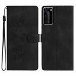 For Huawei P40 Pro Flower Butterfly Embossing Pattern Leather Phone Case(Black)