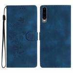 For Huawei P30 Flower Butterfly Embossing Pattern Leather Phone Case(Blue)