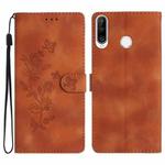 For Huawei P30 lite Flower Butterfly Embossing Pattern Leather Phone Case(Brown)