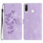 For Huawei P30 lite Flower Butterfly Embossing Pattern Leather Phone Case(Purple)