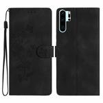 For Huawei P30 Pro Flower Butterfly Embossing Pattern Leather Phone Case(Black)