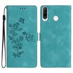 For Huawei Y6p Flower Butterfly Embossing Pattern Leather Phone Case(Sky Blue)