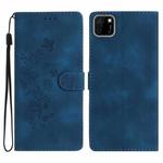 For Huawei Y5p Flower Butterfly Embossing Pattern Leather Phone Case(Blue)