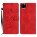 For Huawei Y5p Flower Butterfly Embossing Pattern Leather Phone Case(Red)
