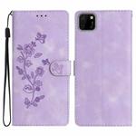 For Huawei Y5p Flower Butterfly Embossing Pattern Leather Phone Case(Purple)