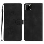 For Huawei Y5p Flower Butterfly Embossing Pattern Leather Phone Case(Black)