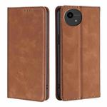 For Sharp Aquos Wish4 Skin Feel Magnetic Leather Phone Case(Light Brown)