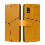 For Sharp Aqous Wish3 Geometric Stitching Leather Phone Case(Yellow)