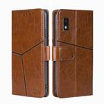 For Sharp Aqous Wish3 Geometric Stitching Leather Phone Case(Light Brown)