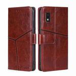 For Sharp Aqous Wish3 Geometric Stitching Leather Phone Case(Dark Brown)