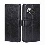 For Sharp Aquos R8 SH-52D Geometric Stitching Leather Phone Case(Black)