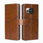 For Sharp Aquos R8 SH-52D Geometric Stitching Leather Phone Case(Light Brown)