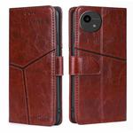 For Sharp Aquos Wish4 Geometric Stitching Leather Phone Case(Dark Brown)