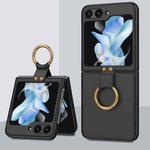 For Samsung Galaxy Z Flip5 GKK Ultra-thin PC + PU Phone Case with Ring & Strap(Black)