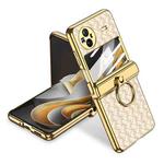For vivo X Flip GKK  Shaft Electroplated Plain Leather Woven Texture Phone Case with Ring(Champagne Gold)