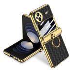 For vivo X Flip GKK Shaft Electroplated Plain Leather Woven Texture Phone Case with Ring(Black)