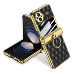 For vivo X Flip GKK Rhombus Pattern Electroplated Leather Phone Case with Ring(Black)