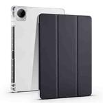 For vivo Pad 11 3-folding Transparent TPU Smart Leather Tablet Case with Pen Slot(Black)