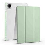 For vivo Pad 11 3-folding Transparent TPU Smart Leather Tablet Case with Pen Slot(Matcha Green)