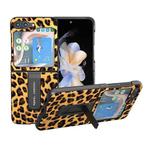 For Samsung Galaxy Z Flip45 Black Edge Leopard Phone Case with Holder(Golden)