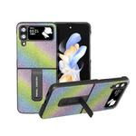 For Samsung Galaxy Z Flip4 Diamond Series Black Edge Phone Case with Holder(Rainbow)
