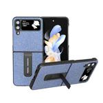 For Samsung Galaxy Z Flip4 Diamond Series Black Edge Phone Case with Holder(Sapphire Blue)