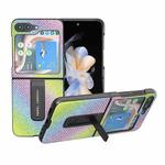 For Samsung Galaxy Z Flip5 Diamond Series Black Edge Phone Case with Holder(Rainbow)