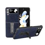 For Samsung Galaxy Z Flip4 Retro Litchi Texture PU Phone Case with Holder(Blue)