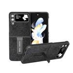 For Samsung Galaxy Z Flip4 Retro Litchi Texture PU Phone Case with Holder(Black)
