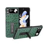 For Samsung Galaxy Z Flip4 Genuine Leather Ostrich Texture Phone Case with Holder(Green)