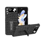 For Samsung Galaxy Z Flip4 Genuine Leather Ostrich Texture Phone Case with Holder(Black)