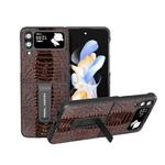 For Samsung Galaxy Z Flip4 Genuine Leather Weilai Series Phone Case with Holder(Coffee)