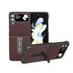 For Samsung Galaxy Z Flip4 Genuine Leather Xiaoya Series Phone Case with Holder(Coffee)