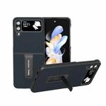 For Samsung Galaxy Z Flip4 ABEEL Genuine Leather Wave Black Edge Phone Case with Holder(Green)