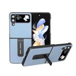 For Samsung Galaxy Z Flip4 ABEEL Genuine Leather Wave Black Edge Phone Case with Holder(Blue)