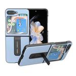 For Samsung Galaxy Z Flip5 ABEEL Genuine Leather Wave Black Edge Phone Case with Holder(Blue)